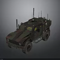 Military Vehicle With Camouflage Paint Off-Road Tires Roof Antennas And Tactical Design