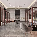 Modern Hotel Lobby Interior Design With Glass Doors Marble Floor And Chandelier
