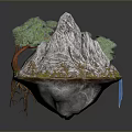 Enchanting Floating Island Landscape with Mountain Lush Trees Traditional Building Flowing Stream and Small Island
