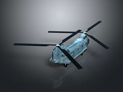 Detailed Large Military Helicopter Model With Black Rotors And Blue Metallic Fuselage 3d model