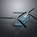 Detailed Large Military Helicopter Model With Black Rotors And Blue Metallic Fuselage
