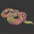Coiled Golden Scaled Reptile Snake On Dark Background With Shiny Reflection 3d model