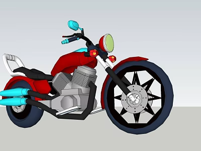 Red Motorcycle With Blue Rearview Mirrors Green Headlight Black Seat And Blue Exhaust Pipes 3d model