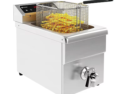 Stainless Steel Commercial Deep Fryer Kitchen Appliance With Control Panel And French Fries 3d model