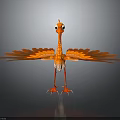Orange Bird with Spread Wings Big Eyes Red Legs and Claws on Gray Background