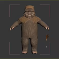 Brown Furred Animal Character Standing With Collar Holding Wooden Staff In Detailed Costume