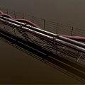 Metal Pipes And Red Hoses Arranged On Metal Grid Support Structure