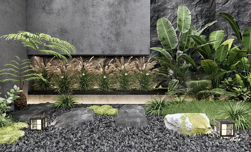 Modern landscape sketch courtyard landscape sketch landscape plants flowers grass dry mountain stone 3d model