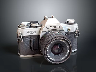 Vintage Canon AE 1 Electronic Camera With Classic Design And Lens 3d model