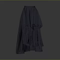 Dark Blue Asymmetrical Pleated Long Skirt With Flowy Layers And Elastic Waist