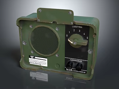 Vintage Green Headphone Speaker With Control Knob Dial And Metal Grille Panel 3d model