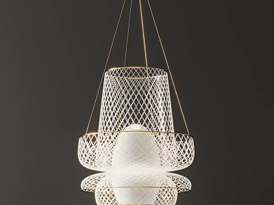 Contemporary White Chandelier With Gold Metal Mesh Frame And Layered Design 3d model