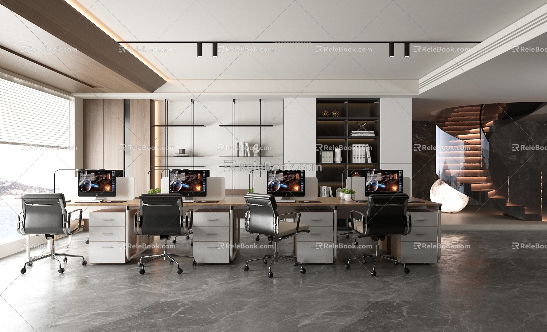 Office Hall Open Sharing Station Office Desk and Chair Combination Office Public Area 3d model