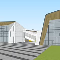 Contemporary Sales Office Building Featuring Geometric Design Glass Facade And White Exterior