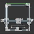 Desktop Computer Controlled 3D Printer with Metal Frame Green Rails and Blue Platform 3d model