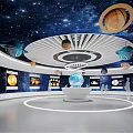 Space Exhibition Hall With Starry Sky Ceiling Planet Models And Circular Display Platform 3d model
