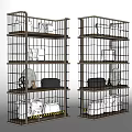 Industrial Style Storage Shelves With Metal Frame And Wooden Multi Tier Design