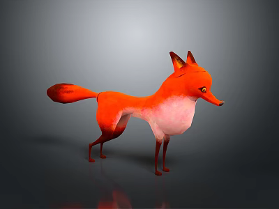3D Designed Game Movie Character Orange Fox With Fluffy Tail Pink Chest In Standing Pose 3d model