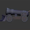 Detailed Purple 3D Game Cannon With Red Wheels And Sturdy Base