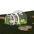 Transparent Dome Structures In Forest With Green Grass And Trees 3d model