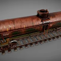 Industrial Railway Tank Car with Rusty Green Brown Exterior on Railroad Track and Ladder