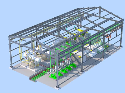Industrial Equipment in Steel Structure Industrial Plant with Production Line and Mechanical Systems 3d model