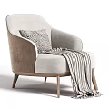 Modern Two Tone Fabric Leisure Chair With Wooden Legs Decorative Pillow And Striped Throw Blanket