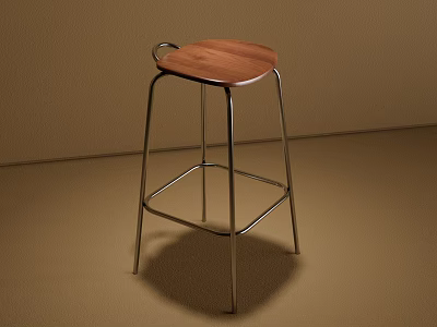 Modern Bar Stool With Wooden Seat And Metal Frame For Kitchen Use 3d model
