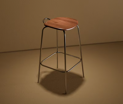Modern Bar Stool With Wooden Seat And Metal Frame For Kitchen Use 3d model