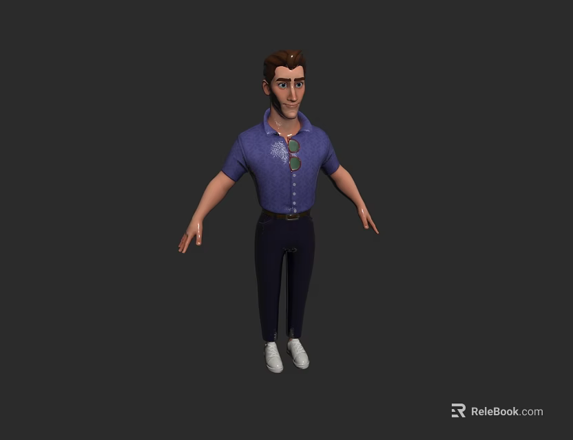 Male Game and Movie Character With Blue Polka Dot Shirt Sunglasses and White Shoes 3d model 