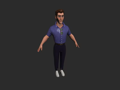 Male Game and Movie Character With Blue Polka Dot Shirt Sunglasses and White Shoes 3d model