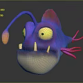 3D Fantasy Creature Character With Purple Pink Body Glowing Lure Yellow Eyes And Tentacles