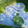 Outdoor Children's Playground Design With Lush Greenery Circular Structures And Interactive Paths