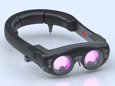 Black Comfortable Head Mounted VR Glasses With Purple Lenses Digital Device 3d model