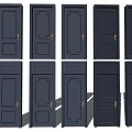 Light Gray Hinged Doors With Various Panel Patterns And Golden Handles For Interior 3d model
