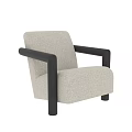 Modern Beige Single Sofa With Square Dark Wooden Armrests And Fluffy Fabric Design