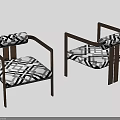 Modern Leisure Chairs With Wooden Frame And Black White Checkered Seat Backrest