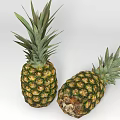 Juicy Fresh Ripe Pineapples With Green Leaves On White Surface