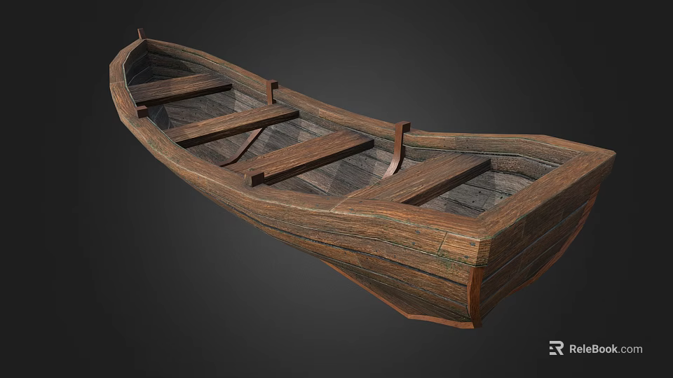 Traditional Wooden Boat With Interior Wooden Seats And Natural Wood Grain Structure 3d model 
