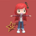 Red Haired Cartoon Girl With Pacifier Wearing Red Jacket And Blue Jeans Near Yellow Star