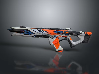 Futuristic Modern Weapon Gun With Vibrant Orange Blue White Sleek Design 3d model