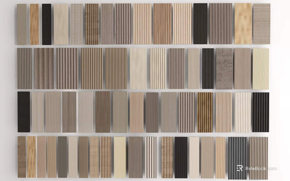 Diverse Modern Wall Panels Design For Interior With Wood Grain And Striped Patterns 3d model 