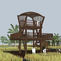 Modern Watchtower Viewing Platform Viewing Tower Platform Viewing Tower Mountain Wooden Plank Road Thatched House Village Corridor Viewing Tower 3d model