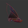 Fantasy Character Sailing Creature Inspired Sailboat With Hexagonal Sails Orange Blue Elements And Glowing Parts