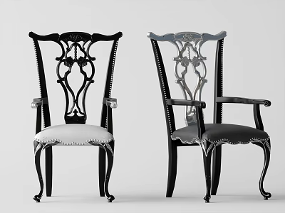 Classic Leisure Chairs With Black Frame Carved Backrest Armrests And Different Colored Seats 3d model