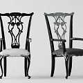 Classic Leisure Chairs With Black Frame Carved Backrest Armrests And Different Colored Seats
