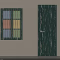 Old Green Wooden Door And Colorful Stained Glass Window On Indoor Wall