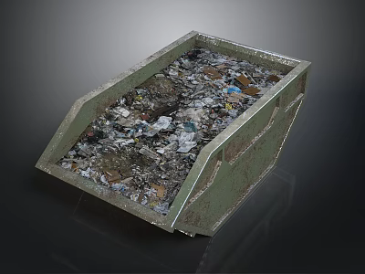 Green Metal Trash Container Filled With Mixed Waste And Debris 3d model
