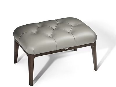 Modern Leather Tufted Stool With Dark Wooden Legs And Comfortable Design 3d model