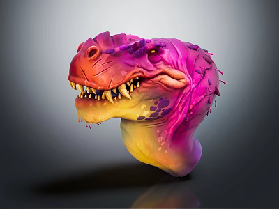 Vibrant Dinosaur Head Sculpture with Colorful 3D Abstract Art Design Features 3d model